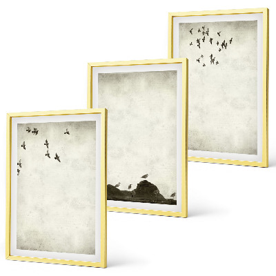 Triptykon billeder med ramme Flyvende fugle minimalisme