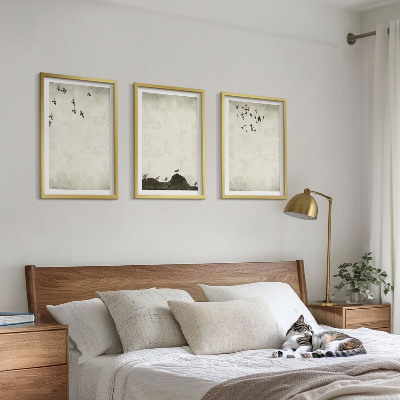 Triptykon billeder med ramme Flyvende fugle minimalisme