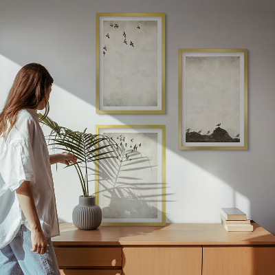 Triptykon billeder med ramme Flyvende fugle minimalisme