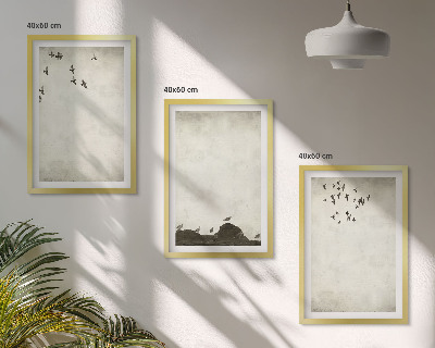 Triptykon billeder med ramme Flyvende fugle minimalisme