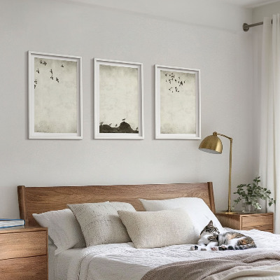 Triptykon billeder med ramme Flyvende fugle minimalisme