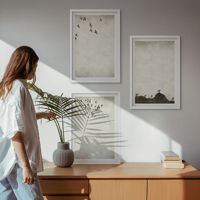 Triptykon billeder med ramme Flyvende fugle minimalisme