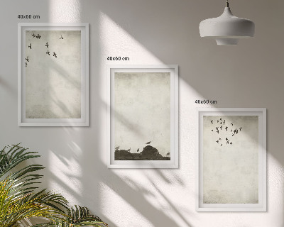 Triptykon billeder med ramme Flyvende fugle minimalisme