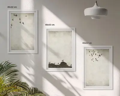 Flyvende fugle minimalisme triptykon med ramme
