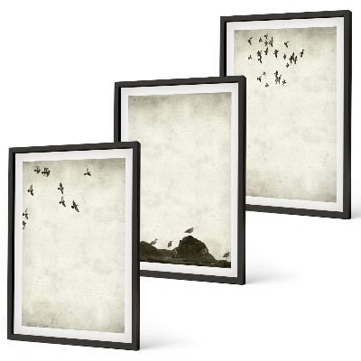 Triptykon billeder med ramme Flyvende fugle minimalisme