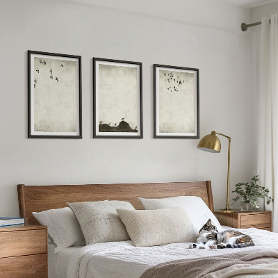 Triptykon billeder med ramme Flyvende fugle minimalisme