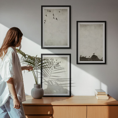Triptykon billeder med ramme Flyvende fugle minimalisme
