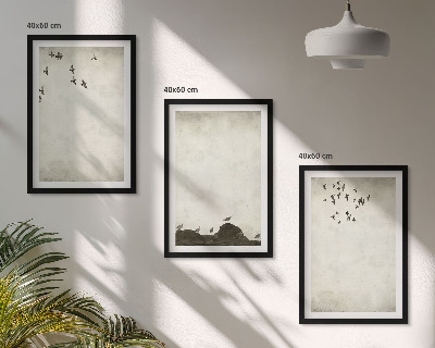 Triptykon billeder med ramme Flyvende fugle minimalisme