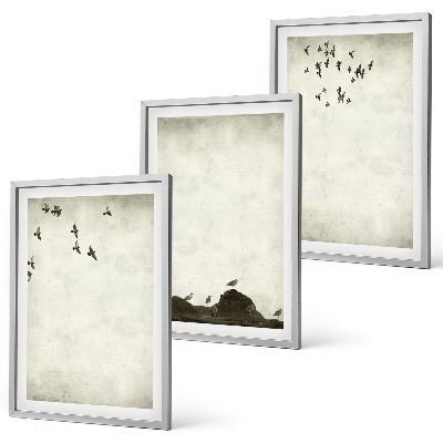 Triptykon billeder med ramme Flyvende fugle minimalisme