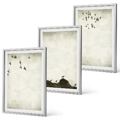 Flyvende fugle minimalisme triptykon med ramme