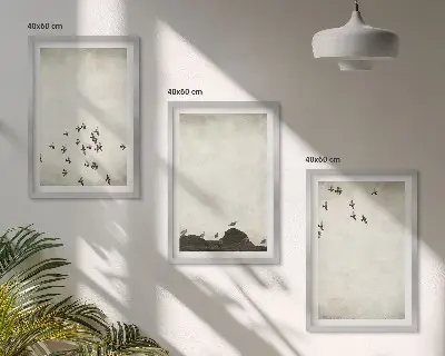 Billedsæt til soveværelset med fugle i flugt i minimalistisk stil