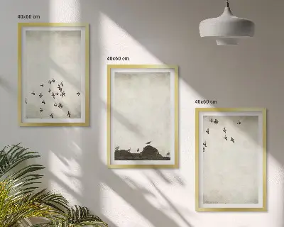 Billedsæt til soveværelset med fugle i flugt i minimalistisk stil