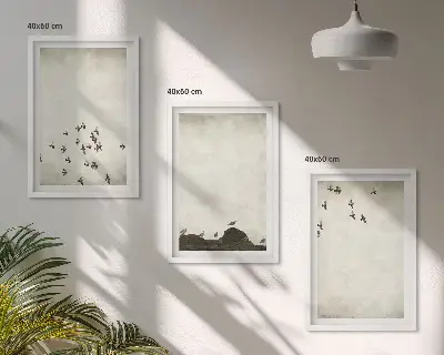 Billedsæt til soveværelset med fugle i flugt i minimalistisk stil