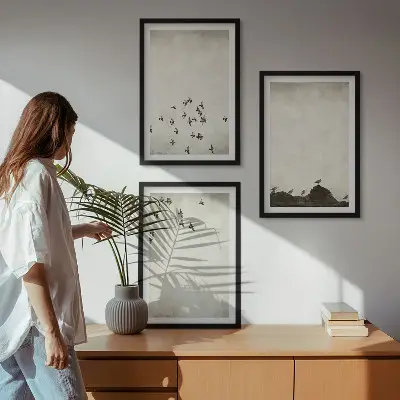 Billedsæt til soveværelset med fugle i flugt i minimalistisk stil