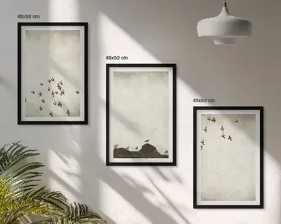 Billedsæt til soveværelset med fugle i flugt i minimalistisk stil