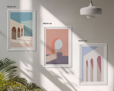 Triptykon billeder med ramme Pastel arkitektonisk grafik