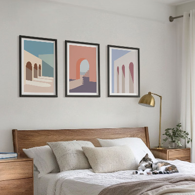 Triptykon billeder med ramme Pastel arkitektonisk grafik