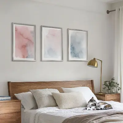 Billedsæt til soveværelset med pastel akvareller på lærred