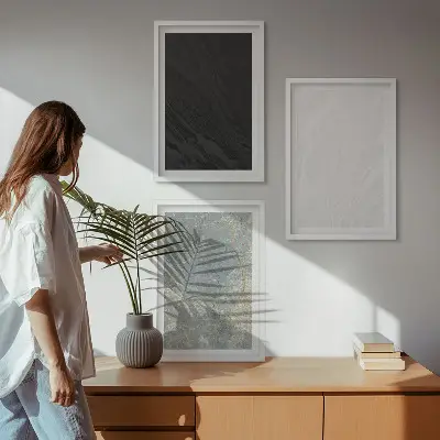 Triptykon med stenstruktur billeder med ramme i elegante farver