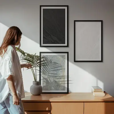 Triptykon med stenstruktur billeder med ramme i elegante farver