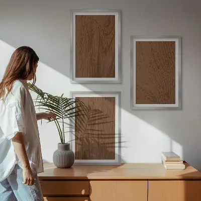 Billedsæt til soveværelset med minimalistisk motiv af træbark
