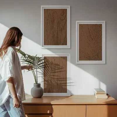Billedsæt til soveværelset med minimalistisk motiv af træbark