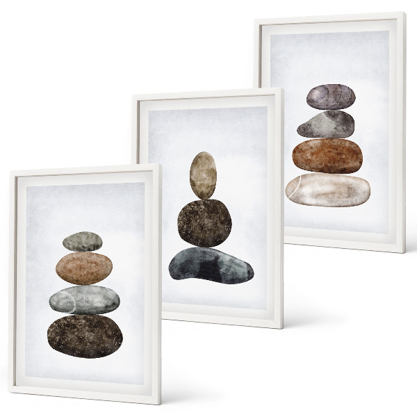Triptykon billeder med ramme Minimalistiske boho sten