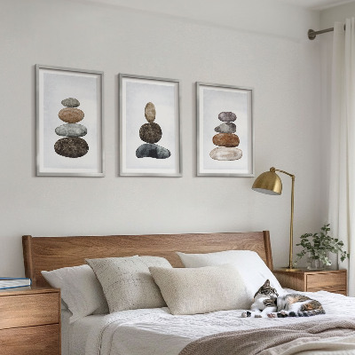 Triptykon billeder med ramme Minimalistiske boho sten