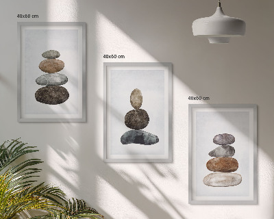 Triptykon billeder med ramme Minimalistiske boho sten