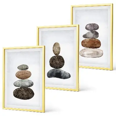 Triptyk med minimalistiske sten i boho-stil billeder med ramme