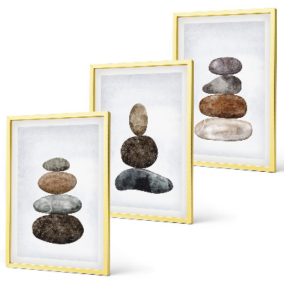 Triptykon billeder med ramme Minimalistiske boho sten