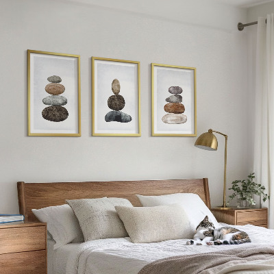 Triptykon billeder med ramme Minimalistiske boho sten
