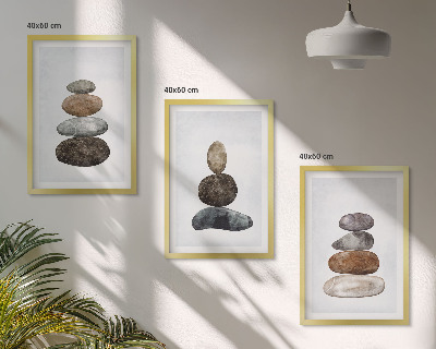 Triptykon billeder med ramme Minimalistiske boho sten