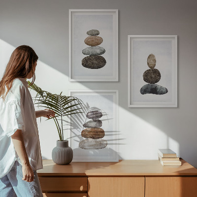 Triptykon billeder med ramme Minimalistiske boho sten