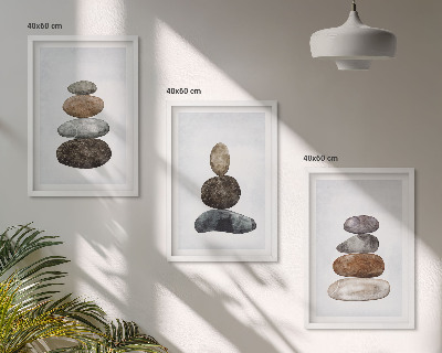 Triptykon billeder med ramme Minimalistiske boho sten
