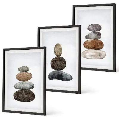 Triptyk med minimalistiske sten i boho-stil billeder med ramme