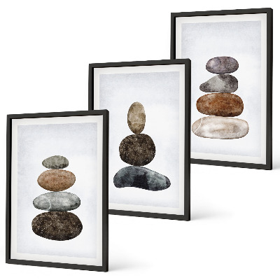 Triptykon billeder med ramme Minimalistiske boho sten