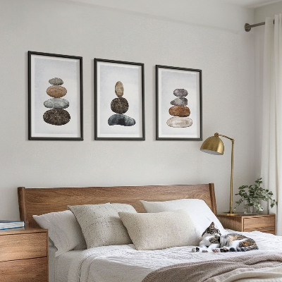 Triptykon billeder med ramme Minimalistiske boho sten