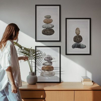 Triptykon billeder med ramme Minimalistiske boho sten