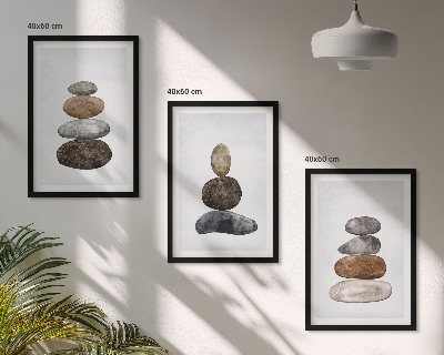 Triptykon billeder med ramme Minimalistiske boho sten