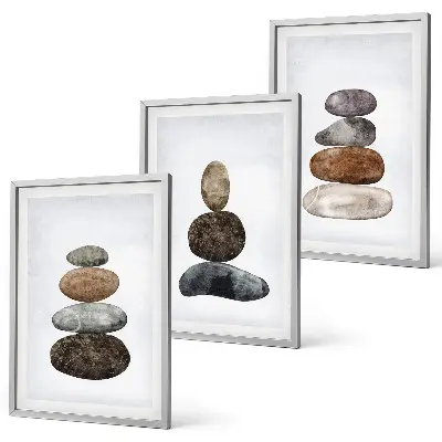 Triptyk med minimalistiske sten i boho-stil billeder med ramme