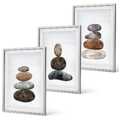Triptykon billeder med ramme Minimalistiske boho sten
