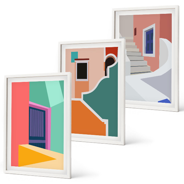Billedvæg inspiration Farverige illustrationer af bygninger