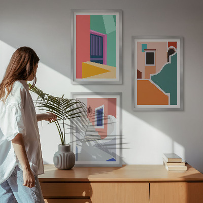 Billedvæg inspiration Farverige illustrationer af bygninger