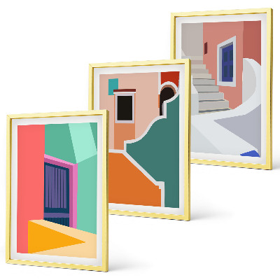 Billedvæg inspiration Farverige illustrationer af bygninger