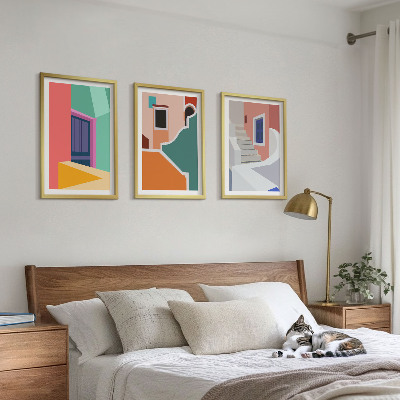 Billedvæg inspiration Farverige illustrationer af bygninger