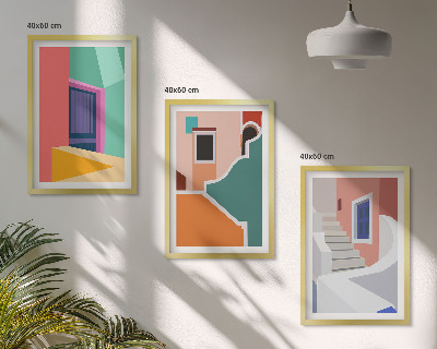Billedvæg inspiration Farverige illustrationer af bygninger