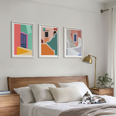 Billedvæg inspiration Farverige illustrationer af bygninger