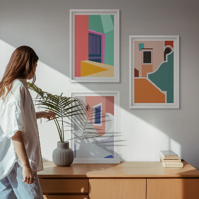 Billedvæg inspiration Farverige illustrationer af bygninger