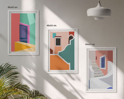 Billedvæg inspiration Farverige illustrationer af bygninger